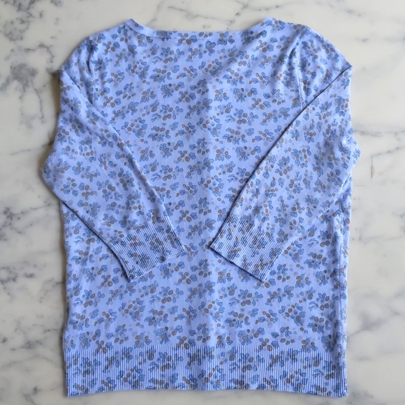 NWOT. Caslon Blue Floral Cardigan Sweater with front Ribbon Design & 3/4 Sleeve. - Picture 4 of 4